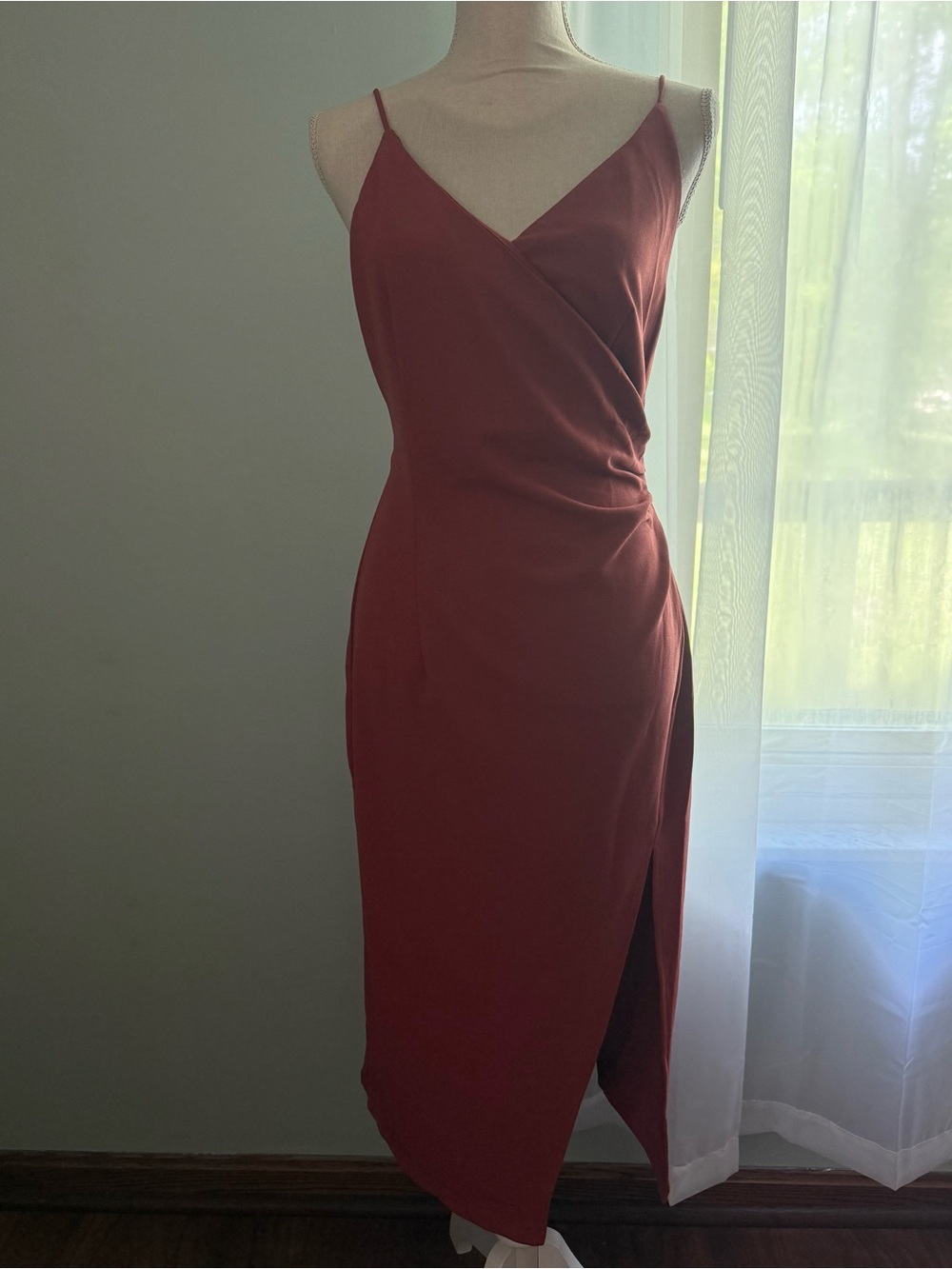 🆕 Hello Molly “Quiet Dancer” Rust Asymmetrical Midi Dress / NWT! / L - Picture 2 of 9